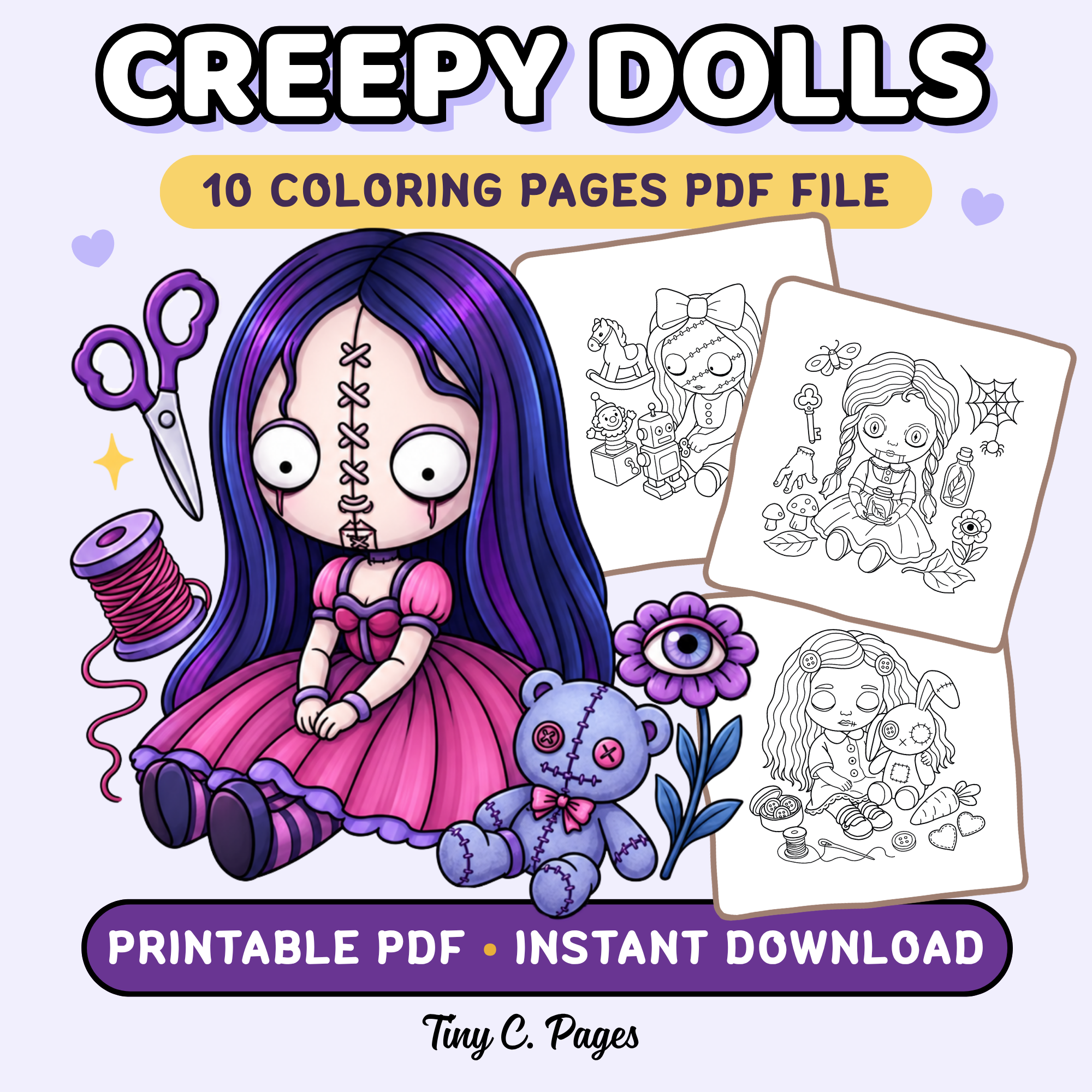 Creepy Dolls: Gothic Doll Coloring Pages for Adults and Teens