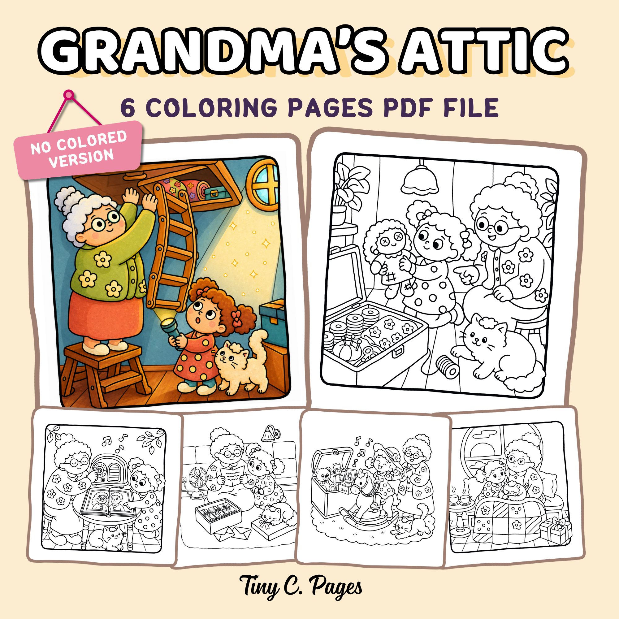 Grandma's Attic Storybook Coloring Pages, Relaxing Adult Printable